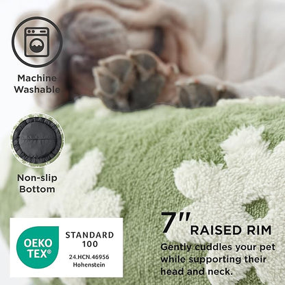 LE SURE Small Dog and Cat Bed - Round Calming Beds as Present for Pets, Cute Modern Design with Jacquard Shaggy Plush, Anti-Slip Bottom, 23 Inch, Green