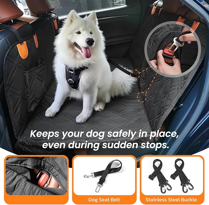 Roilpet Dog Car Seat Cover for Back Seat: Hard Bottom Back Seat Extender for Dogs - Durable Dog Hammock for Car Truck SUV - Waterproof Car Seat Protector for Dogs, Prevent Pet Falls, Easy to Install