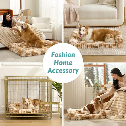 COZY KISS Cute Dog Bed for Small Dogs, Faux Rabbit Fur Orthopedic Foam Dog Bed with Sides, Removable Washable Cover & Waterproof Lining, Comfortable Pet Couch, Tie-Dye Brown (30" L x 20" W x 6" Th)