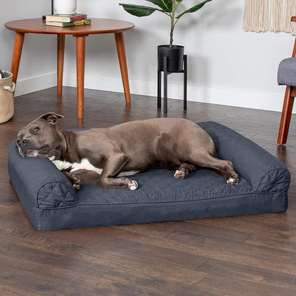 FurHaven Classic Sofa Orthopedic Dog Bed for Large Dogs, with Orthopedic Egg Crate with a Solid Orthopedic Foam Base for Joint Support, Removable Washable Cover, Large, Quilted Sofa, Iron Gray
