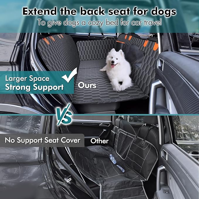 Chumajor Back Seat Extender for Dogs-Supports 400lb,Waterproof Dog Car Seat Cover Hard Bottom-Detachable,600D Heavy Duty Scratch Proof Nonslip Soft,Dog Hammock for Car,SUVs