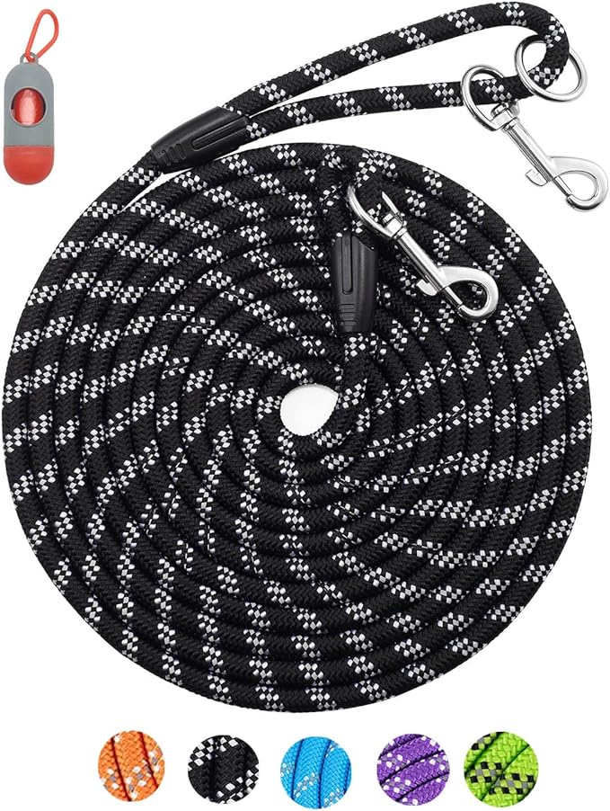 Reflective Rope Check Cord Dog Leash - 16FT/50FT, Heavy Duty for Large, Medium, Small Dogs - Walking, Camping, Yard