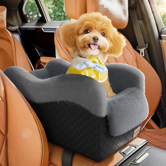 Mavora Max Portable Small Dog Seat for Car, Luxury Center Console Dog Car Seat Booster with Safety Tethers, Anti-Collapse Pet Travel Carseat for SUV, Truck (Black/Grey)