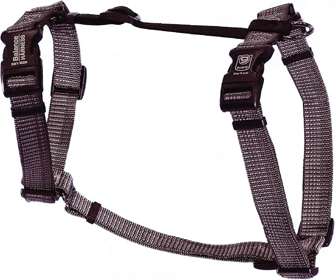 Blue-9 Reflective Buckle-Neck Balance Harness, Fully Customizable Fit No-Pull Harness with 3M Reflective Stitching, Ideal for Dog Training and Obedience, Made in The USA, Grey, Medium