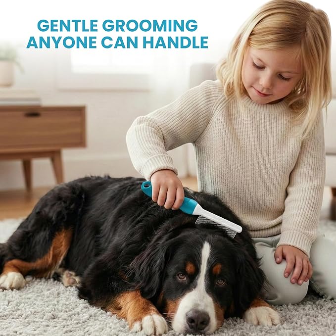 Poodle Grooming Comb - Metal Dematting Comb with Long & Short Stainless Steel Teeth for Removing Matted Hair & Knots, Safe and Gentle for Dogs & Cats