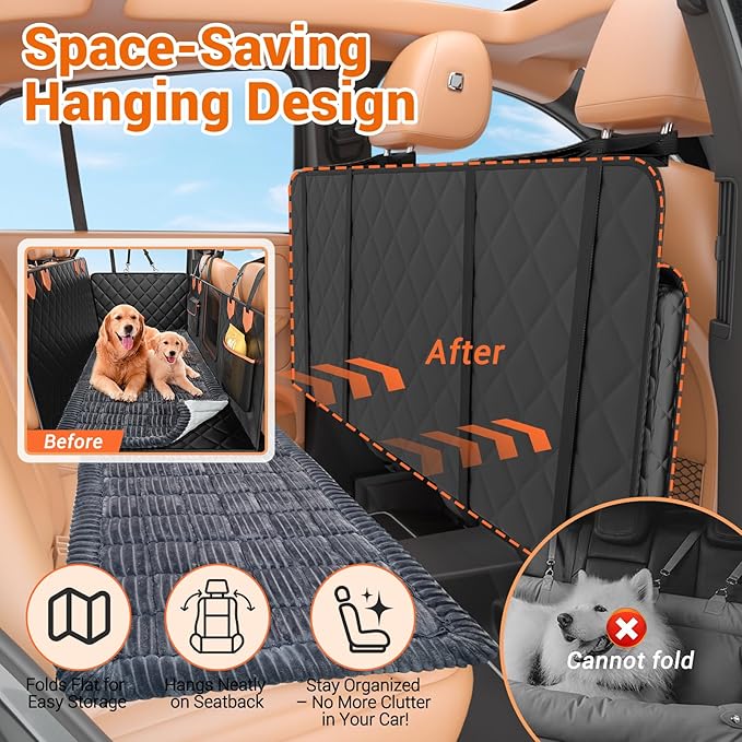 IJVAE Hard Bottom Car Seat Cover for Dog swith Removable Soft Blankets,Scratch-Proof and Anti-Slip Car Dog Hammock for Large Dogs Brown for Car, SUV