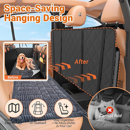 IJVAE Hard Bottom Car Seat Cover for Dog swith Removable Soft Blankets,Scratch-Proof and Anti-Slip Car Dog Hammock for Large Dogs Brown for Crew Cab Trucks F150