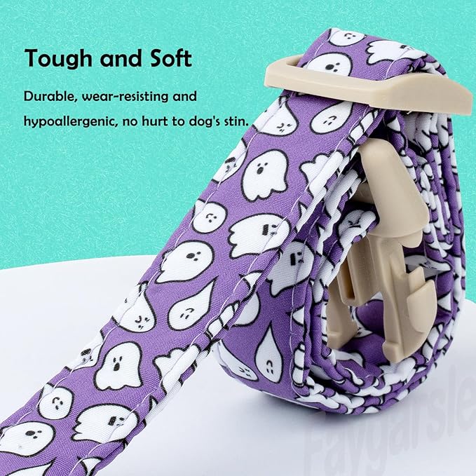 Faygarsle Halloween Dog Collar with Charm, Purple with Ghost Pattern, for Small Medium Large Dogs S