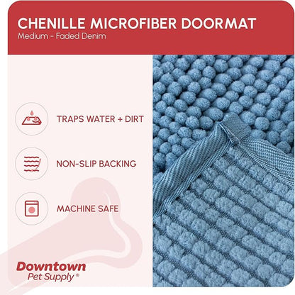 My Doggy Place Dog Mud Mat, 31" x 20" Faded Denim – Thick Microfiber Entry Rug for Snow, Mud & Salt – Absorbent, Quick-Dry, Washer-Safe & Non-Slip, Medium
