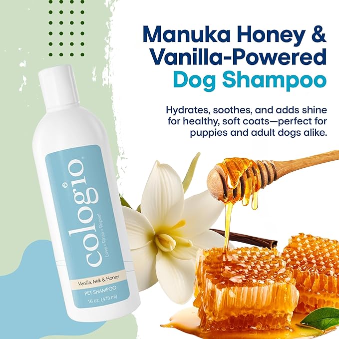Dog Shampoo with Manuka Honey, Moisturizing Dog Shampoo for Sensitive and Dry Itchy Skin, Shampoo for Dogs with Allergies and Dry Skin, Odor Eliminator, Paraben-Free, Made in USA 16 oz
