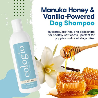Dog Shampoo with Manuka Honey, Moisturizing Dog Shampoo for Sensitive and Dry Itchy Skin, Shampoo for Dogs with Allergies and Dry Skin, Odor Eliminator, Paraben-Free, Made in USA 16 oz
