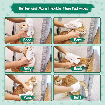 CHPPEY 40 PCS Pet Cleaning and Deodorizing Bathing Grooming Glove Wipes for Dogs and Cats, Extra Thick Nourish Fur No-Rinse Grooming Wipes for Daily Care and Travel, Hypoallergenic