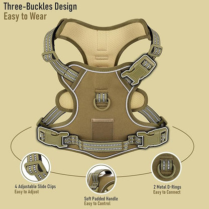 No-Pull Adjustable Dog Harness for Small Dogs, Easy Control with Handle, Havanese Chihuahua Puggle, Inescapable, Ez Walking, with Safe Reflective Strips, No Rub, No Choke, Army Green, S