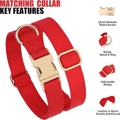 PET ARTIST Soft PU Leather Dog Collar, Bright & Classic Red Dog Collar with Quick Release Rose Metal Buckle, Adjustable Nylon Padded Durable Pet Collars for Small Dogs Girl, Neck Fit 9-14"