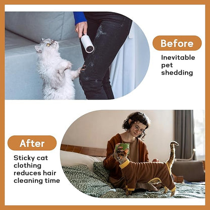 PUMYPOREITY Cat Recovery Suit, Stops Wound Licking After Surgery, Sticky Hair Shirt with Sticky Fabric, Cat Pajamas Prevents Over-Grooming, Brown, XS