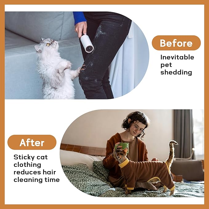 PUMYPOREITY Cat Hair Sticky Sweater, Recovery Suit - Breathable & Lightweight for Post-Surgery Protection, Cat Onsie Prevents Licking Wounds, Brown, 2XL