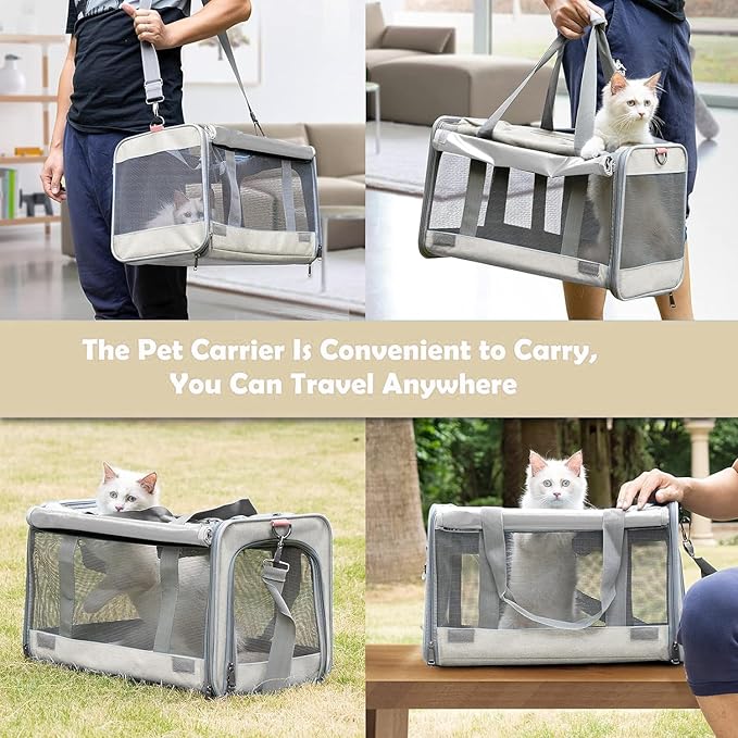 GAPZER Pet Carrier for Large Cat Soft-Sided Animal Traveling Bag for Medium Cat up to 20lbs / Washable Small Dog Puppy 10 lbs Crate Case with Privacy Curtains for Home Outdoor Travel Beige White