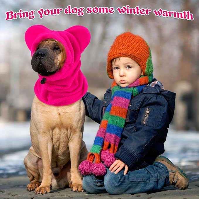 Clysee Winter Dog Hats Quiet Ears for Dogs Ear Muffs Pet Neck Warmer Scarf Hoodie Noise Protection Cover Beanie Head Wrap Costume for Pet Dog Cats(Rose Red,S)