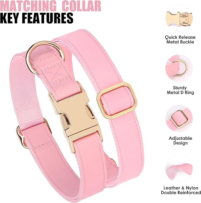 PET ARTIST Soft PU Leather Dog Collar, Bright & Classic Pink Dog Collar with Quick Release Rose Metal Buckle, Adjustable Nylon Padded Durable Pet Collars for Medium Dogs Girl, Neck Fit 13-19"