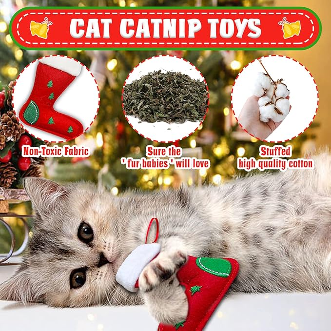 Lepawit Cat Christmas Stocking, 10 Pack Gifts for Christmas, Interactive Feather Toy with Catnip, Cat Ball Toys, Crinkle Balls, Mice Toys for Indoor Cats & Kitten