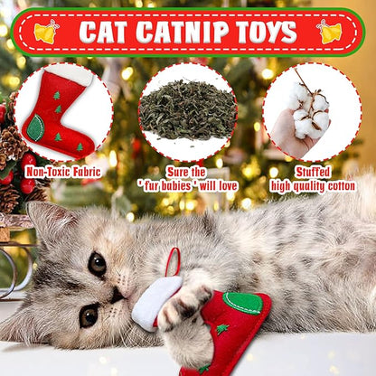 Lepawit Cat Christmas Stocking, 10 Pack Gifts for Christmas, Interactive Feather Toy with Catnip, Cat Ball Toys, Crinkle Balls, Mice Toys for Indoor Cats & Kitten