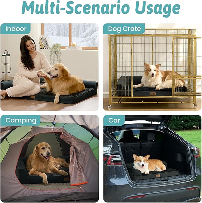 COZY KISS Orthopedic Dog Bed for Large Size Dog, XL Dogs Crate Bed, L Shaped Foam Anti-Slip Bottom Pet Cat Sofa with Washable Removable Cover, Suitable for Pet Up to 100 lbs, 44x32x7 inch, Black