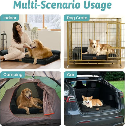 COZY KISS Orthopedic Dog Bed for Large Size Dog, XL Dogs Crate Bed, L Shaped Foam Anti-Slip Bottom Pet Cat Sofa with Washable Removable Cover, Suitable for Pet Up to 100 lbs, 44x32x7 inch, Black
