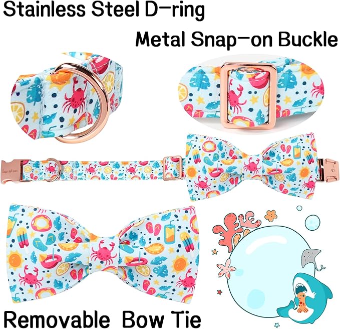 Unique style paws Cartoon Dog Collar with Bow Spring Summer Collar with Flower Lemon Crab for Small Medium Large Boys Girls Dogs