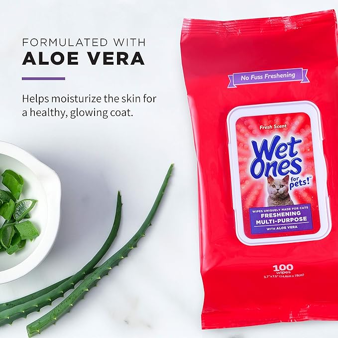 Wet Ones for Pets Freshening Multipurpose Wipes for Cats With Aloe Vera, 100 ct - 3 Pack | Easy to Use Cat Cleaning Wipes, Freshening Cat Grooming Wipes for Pet Grooming in Fresh Scent| Cat Wipes