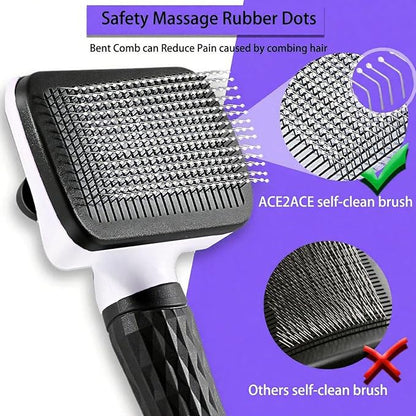 Self Cleaning Slicker Brush, Dog Cat Bunny Pet Grooming Shedding Brush, Easy to Remove Loose Undercoat, Pet Massaging Tool Suitable for Pets with Long or Short Hair (Black)