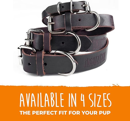 Mighty Paw Leather Dog Collar - Genuine Distressed Leather - Strong Metal Buckle - Ultimate Comfort - Modern Style for All Dogs Breeds - Comfort Puppy Collar - (Large - Brown)