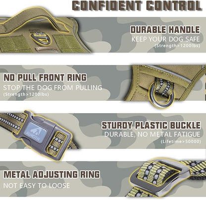 AUROTH Tactical Dog Harness for Large Dogs No Pull Adjustable Pet Harness Reflective K9 Working Training Easy Control Pet Vest Military Service Dog Harnesses Army Yellow XXL