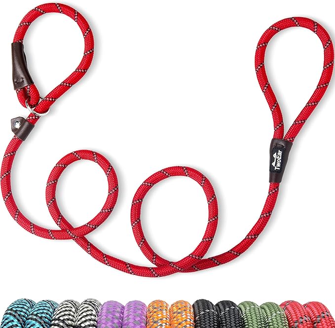 TwoEar 6FT Slip Lead Dog Leash, Heavy Duty Slip Leash for Dogs with Highly Reflective, Strong Rope Slip Leads No Pull Pet Training Leashes for Small Dogs (3/8", Red)