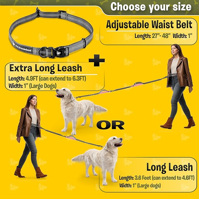 Pet Dreamland Exquisite Handsfree Dog Leash for Large Dogs. Ultimate Comfort & Freedom for Walking and Hiking. Premium Quality, Durable & Versatile Waist Belt. Your Dog Will Love This Running Leash.