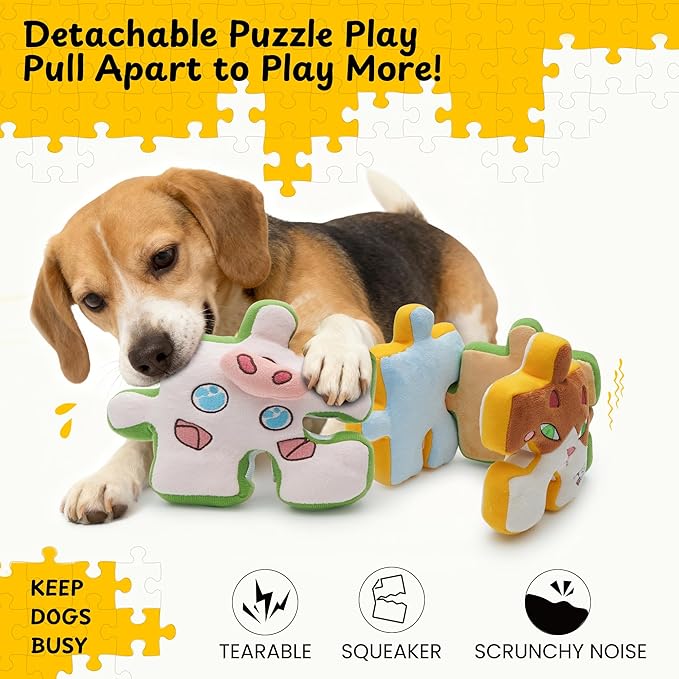Nocciola Tearable Rip Pull Apart Squeaky Dog Puzzle Toys, 4 in 1 Enrichment Interactive Plush Stuffed Crinkle Chew Toys for Small Medium Large Breeds