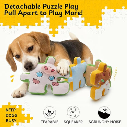 Nocciola Tearable Rip Pull Apart Squeaky Dog Puzzle Toys, 4 in 1 Enrichment Interactive Plush Stuffed Crinkle Chew Toys for Small Medium Large Breeds