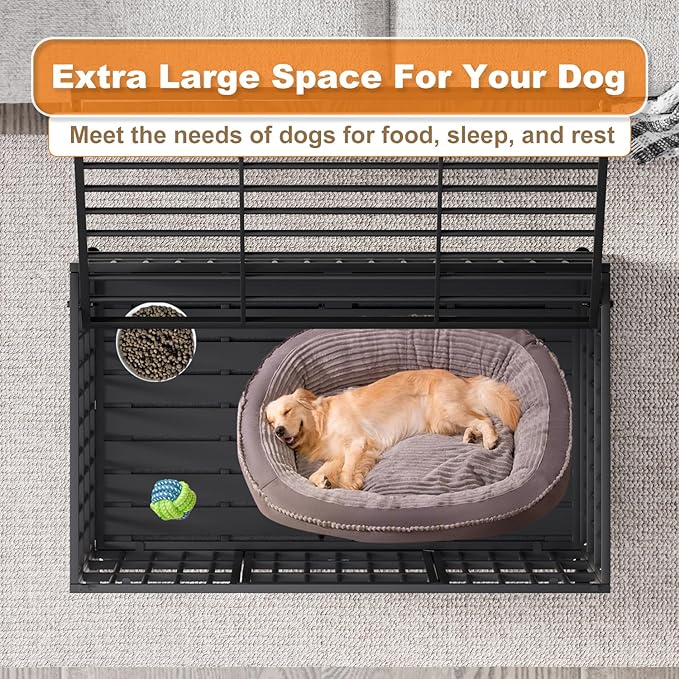 HMHTCT 48 Inch Heavy Duty Dog Crate with Wheels,Indestructible Escape-Proof Dog Kennel with Locking Latch and Double Door,Extra Large XL XXL Crate Indoor for Large and Medium Dog with Removable Tray