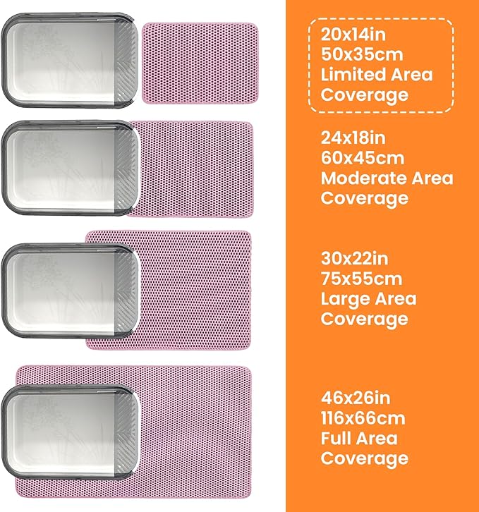 Petinstinct Small Cat Litter Mat, 20x14’’ Double Layer Honeycomb Cat Litter Box Mat, Non Slip Waterproof Urine Proof Litter Trapping Mat for Floor, Kitty Litter Pad, Indoor Pet Supplies, Pink
