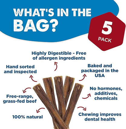 Best Bully Sticks 6 Inch Bully Sticks for Dogs - 5 Count (Pack of 1) - Natural, Easily Digestible, Grass-Fed Beef, Grain and Rawhide Free - Trial Size