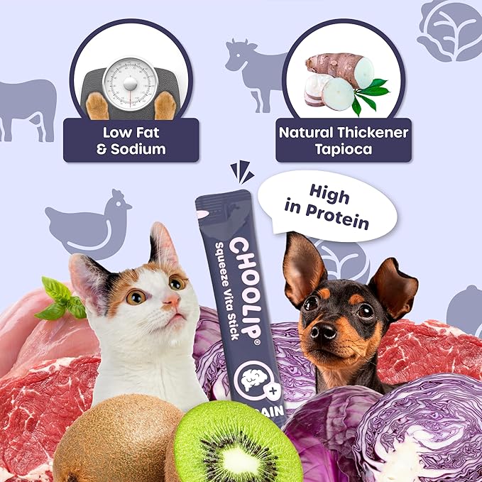 Choolip Squeeze Vita Stick Lickable Cat and Dog Treats, 7-Count Brain Support, Tuna and Chicken with DHA, CoQ10 and Vitamin E, Vet-Formulated