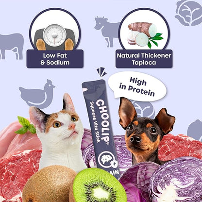 Choolip Squeeze Vita Stick Lickable Cat and Dog Treats, 7-Count Brain Support, Tuna and Chicken with DHA, CoQ10 and Vitamin E, Vet-Formulated