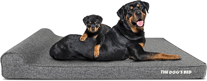 The Dog’s Bed Orthopedic Headrest Dog Bed XXL Grey Linen, Memory Foam, Pain Relief for Arthritis, Hip & Elbow Dysplasia, Post Surgery, Lameness, Waterproof Washable Cover, Veterinary Approved