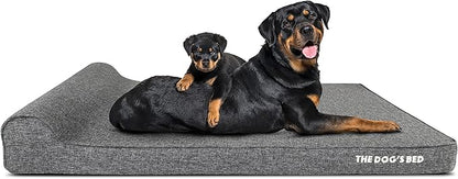 The Dog’s Bed Orthopedic Headrest Dog Bed XXL Grey Linen, Memory Foam, Pain Relief for Arthritis, Hip & Elbow Dysplasia, Post Surgery, Lameness, Waterproof Washable Cover, Veterinary Approved