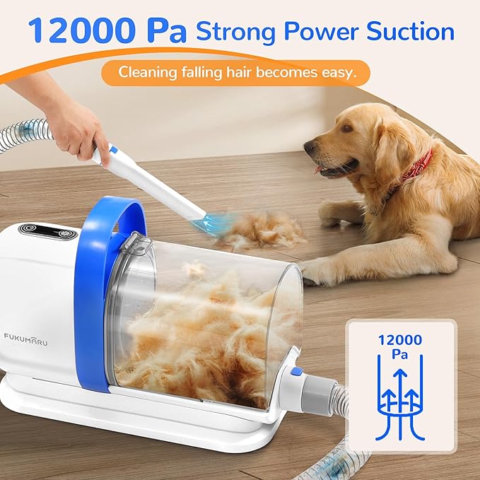 FUKUMARU Dog Grooming Vacuum & Pet Vacuum Grooming Kit, Pet Groom Tools for Dog Hair Shedding, 2L High-Capacity Cup, 6 Professional Tools with Dogs Nail Grinder and Cat Fur Clipper