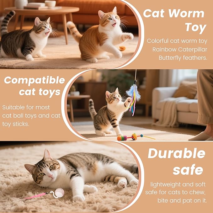 GOGODOGYA Interactive Cat Toys for Indoor Cats - Cat Ball Toy Attachment with Feather Toys and Worm Toys, Refills for Smart Exercise Cat Ball Tail