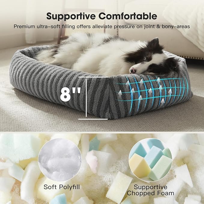 MIXJOY Dog Bed Large Size, Washable Large Dogs Bed with Removable Cover, Rectangle Doggy Beds for Big Dogs, Soft Warming Calming Pet Bed with Non-Slip Bottom, 36"x27"x8", Grey