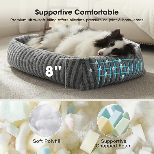 MIXJOY Dog Bed Large Size, Washable Large Dogs Bed with Removable Cover, Rectangle Doggy Beds for Big Dogs, Soft Warming Calming Pet Bed with Non-Slip Bottom, 36"x27"x8", Grey