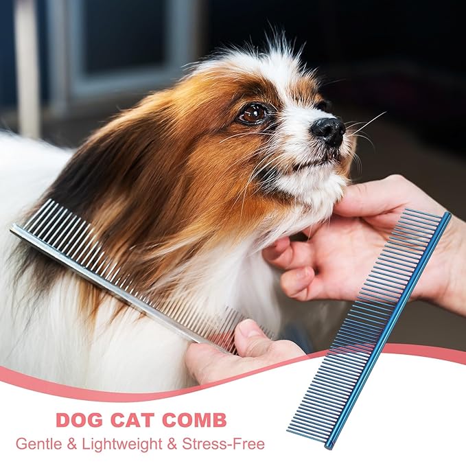 PETAXCELL Dog Cat Comb, Pet Combs Stainless Steel Teeth with Rounded Ends for Knots Mats Loose Hair Removal, 7.5IN (Blue Plated, 3 Pack), Grooming Tool Intended for Long Curly Hair Pet