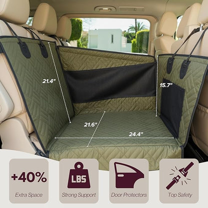 Premium Dog Car Seat & Back Seat – Waterproof & Non-Slip Travel Hammock with Storage Pockets | Secure & Comfortable Pet Seat Cover for Large & Medium Dogs – Fits Cars, SUVs & Trucks (Green)