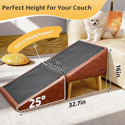 Dog Stairs for Small Dogs and Cats 16" H - with Encrypted Dot-Grip Non-Slip Surface, 2-in-1 Pet Ramp & Steps for Bed/Couch, Foldable Split Ottoman with Solid Wood Frame, Sturdy & Portable for Puppies